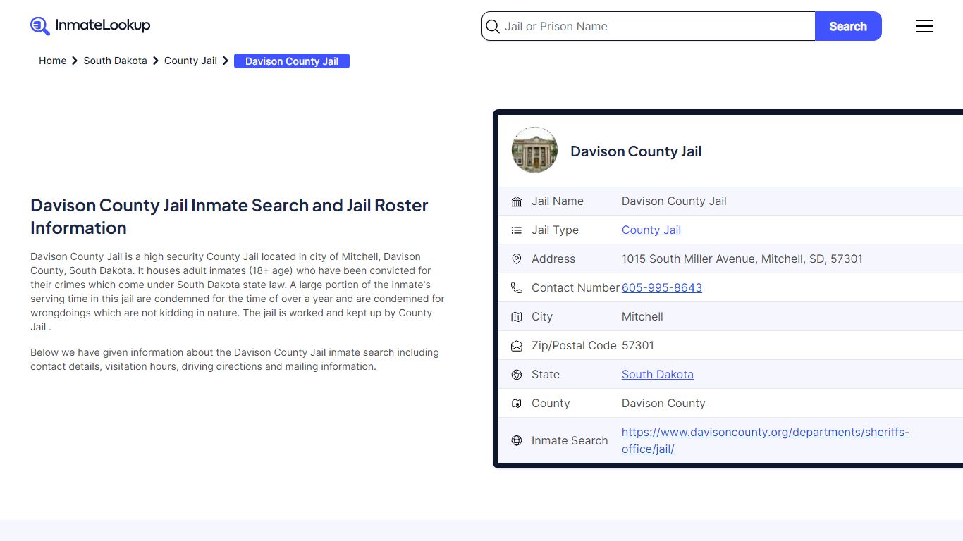 Davison County Jail Inmate Search and Jail Roster Information